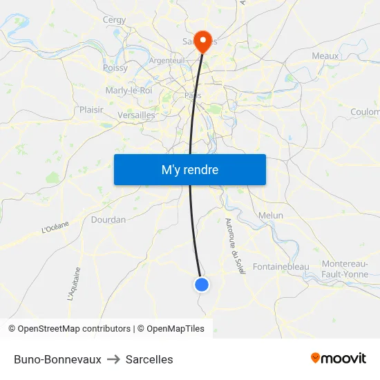 Buno-Bonnevaux to Sarcelles map