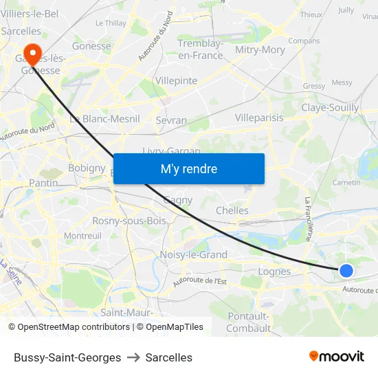 Bussy-Saint-Georges to Sarcelles map