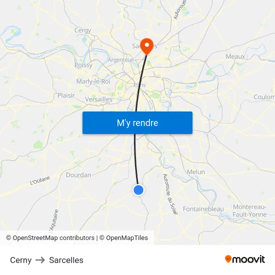 Cerny to Sarcelles map