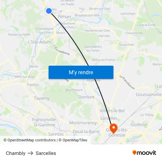 Chambly to Sarcelles map