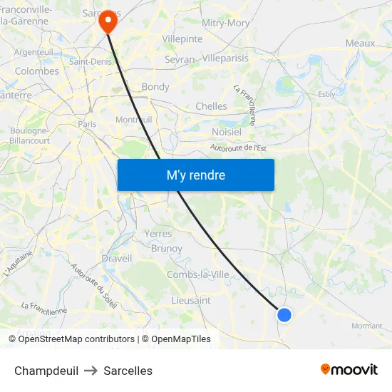 Champdeuil to Sarcelles map