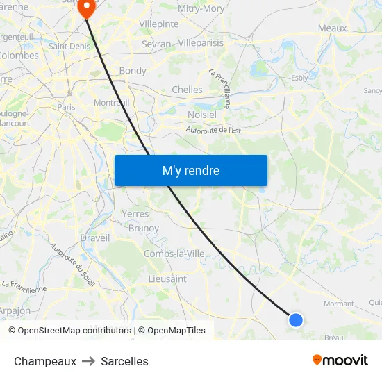 Champeaux to Sarcelles map