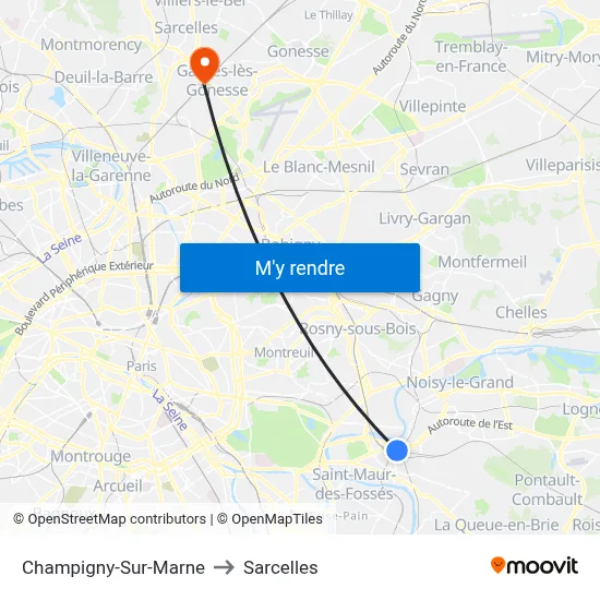 Champigny-Sur-Marne to Sarcelles map