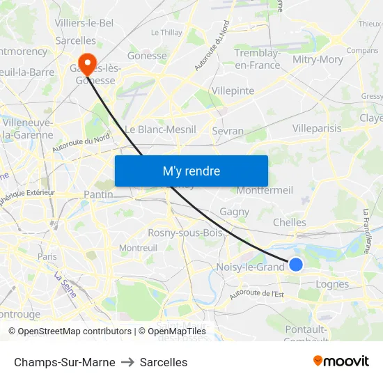 Champs-Sur-Marne to Sarcelles map