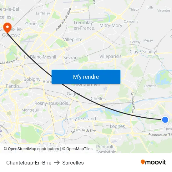 Chanteloup-En-Brie to Sarcelles map