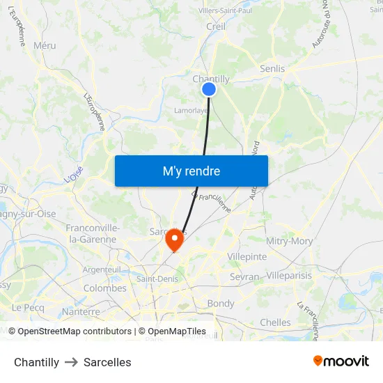 Chantilly to Sarcelles map