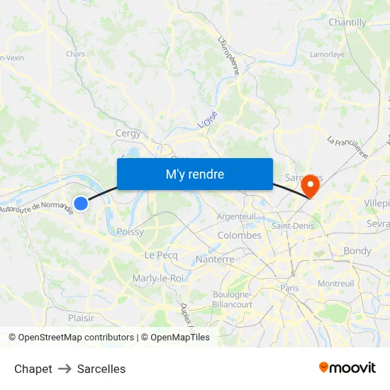 Chapet to Sarcelles map