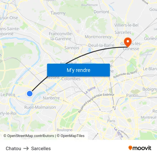 Chatou to Sarcelles map