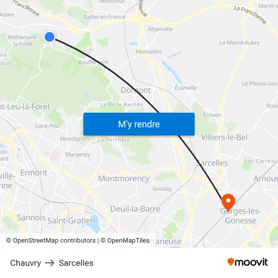 Chauvry to Sarcelles map
