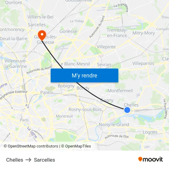 Chelles to Sarcelles map