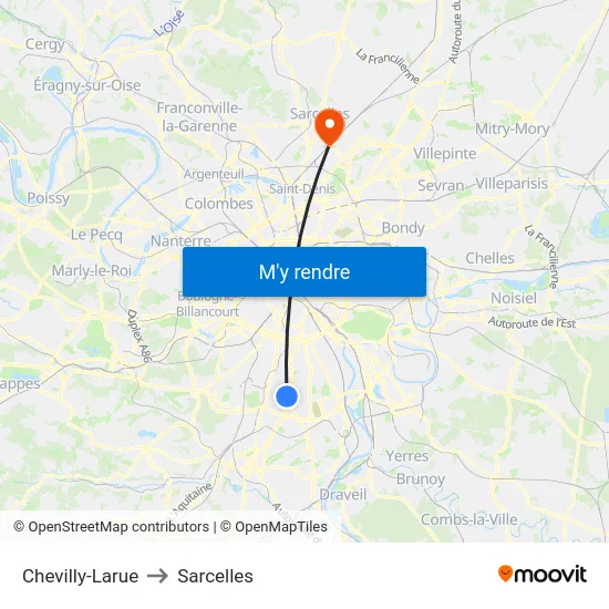 Chevilly-Larue to Sarcelles map
