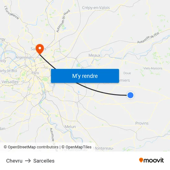 Chevru to Sarcelles map