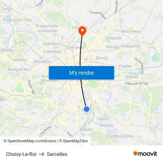 Choisy-Le-Roi to Sarcelles map