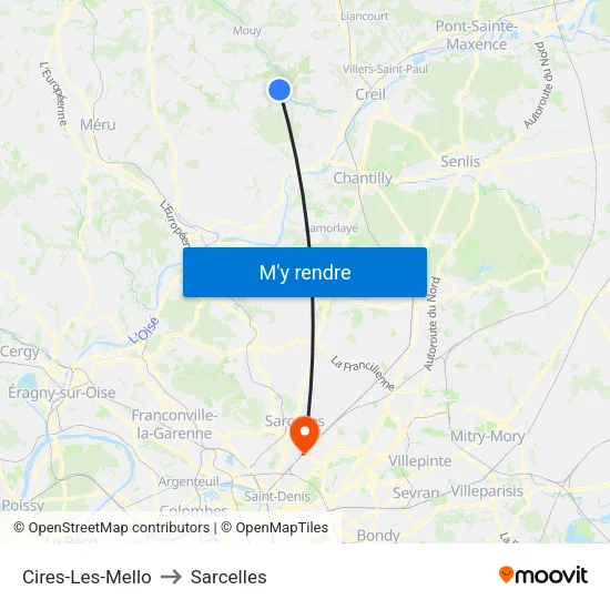 Cires-Les-Mello to Sarcelles map