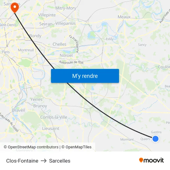 Clos-Fontaine to Sarcelles map