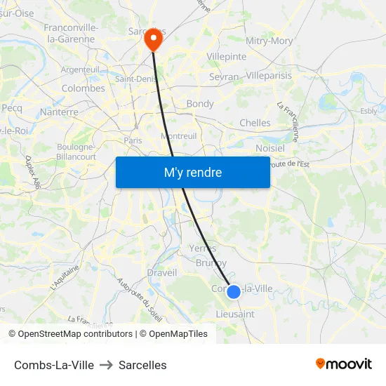 Combs-La-Ville to Sarcelles map