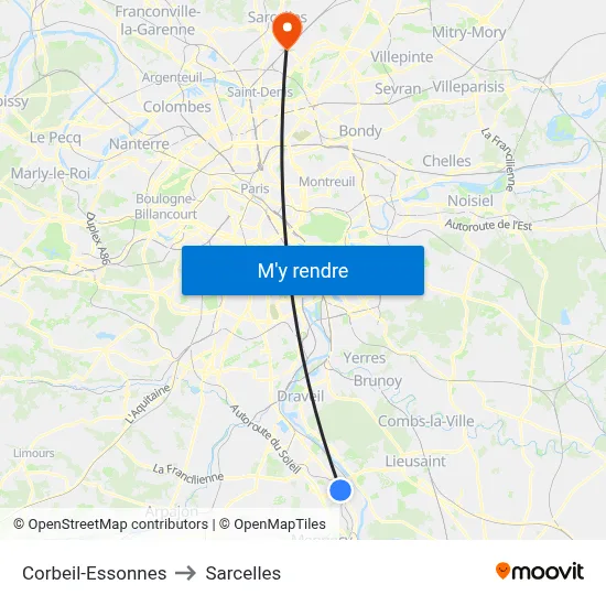 Corbeil-Essonnes to Sarcelles map