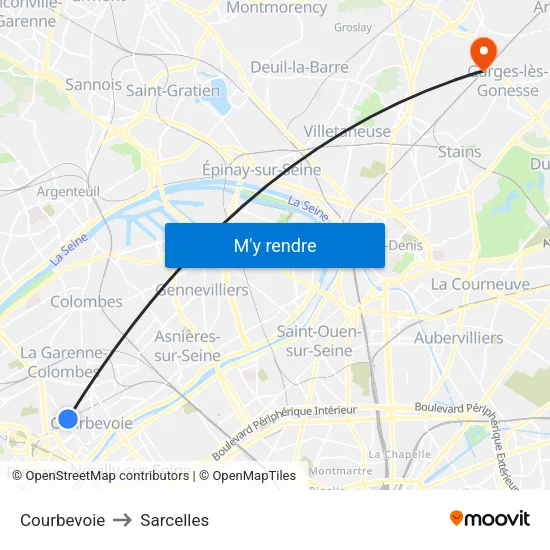 Courbevoie to Sarcelles map