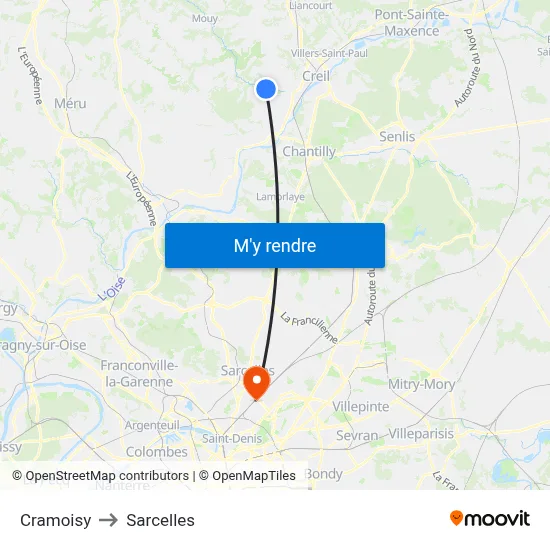 Cramoisy to Sarcelles map