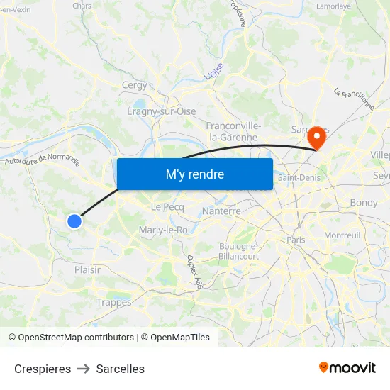 Crespieres to Sarcelles map
