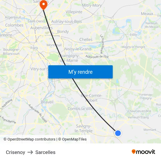 Crisenoy to Sarcelles map