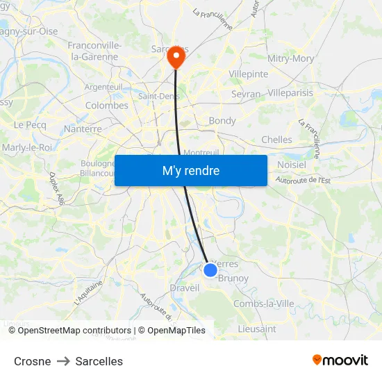 Crosne to Sarcelles map