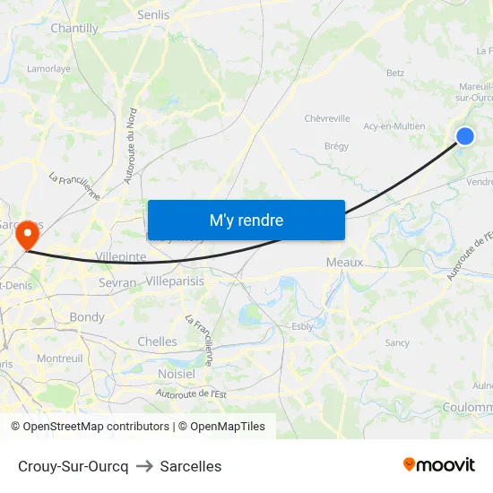Crouy-Sur-Ourcq to Sarcelles map