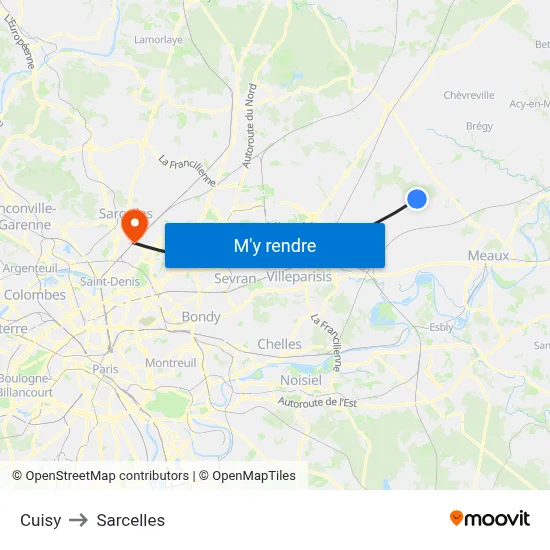 Cuisy to Sarcelles map