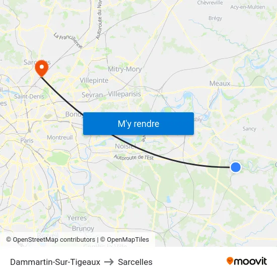 Dammartin-Sur-Tigeaux to Sarcelles map