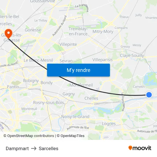 Dampmart to Sarcelles map