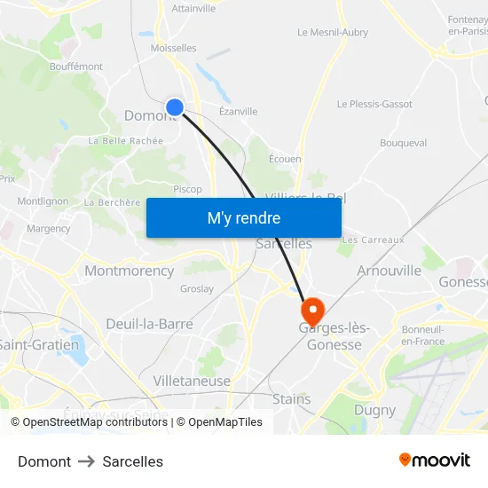 Domont to Sarcelles map