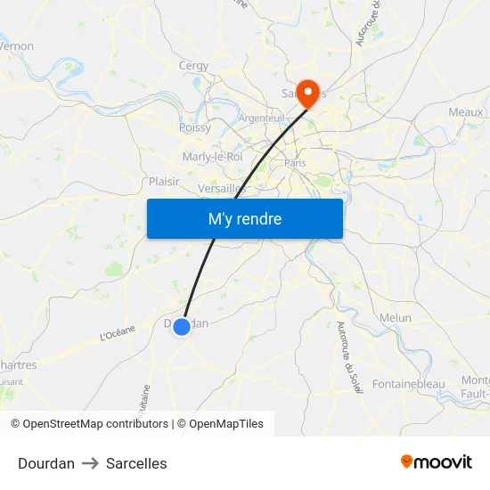 Dourdan to Sarcelles map