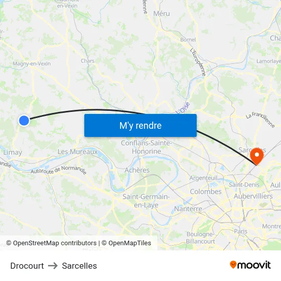 Drocourt to Sarcelles map