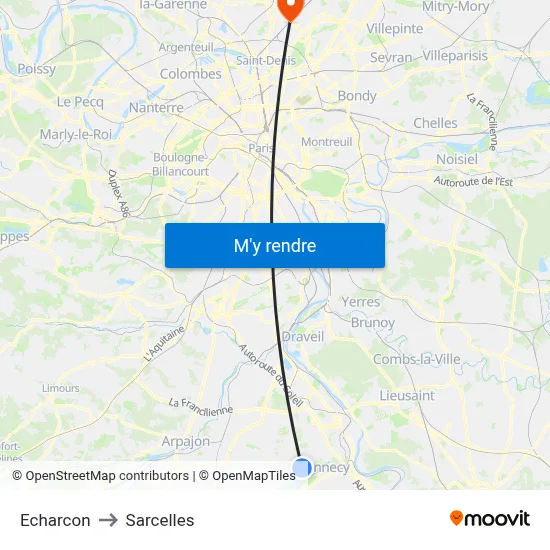 Echarcon to Sarcelles map