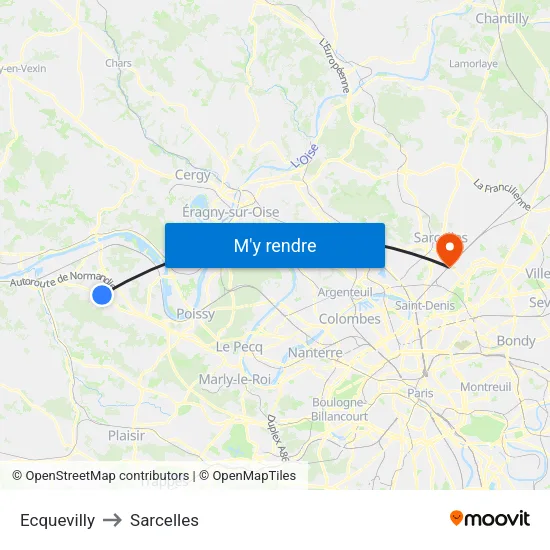 Ecquevilly to Sarcelles map