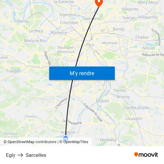 Egly to Sarcelles map