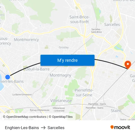 Enghien-Les-Bains to Sarcelles map