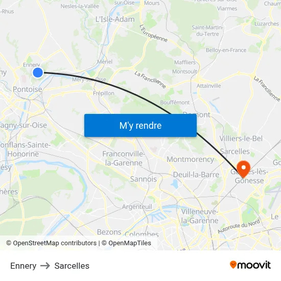 Ennery to Sarcelles map