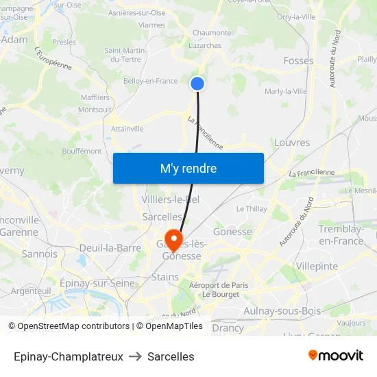 Epinay-Champlatreux to Sarcelles map