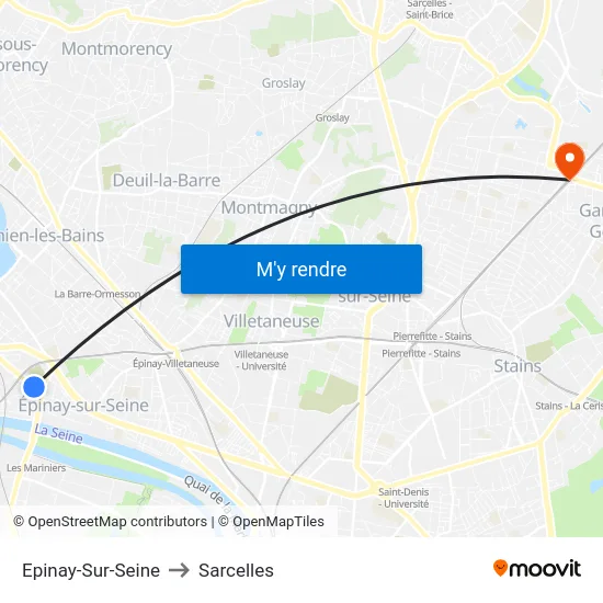 Epinay-Sur-Seine to Sarcelles map