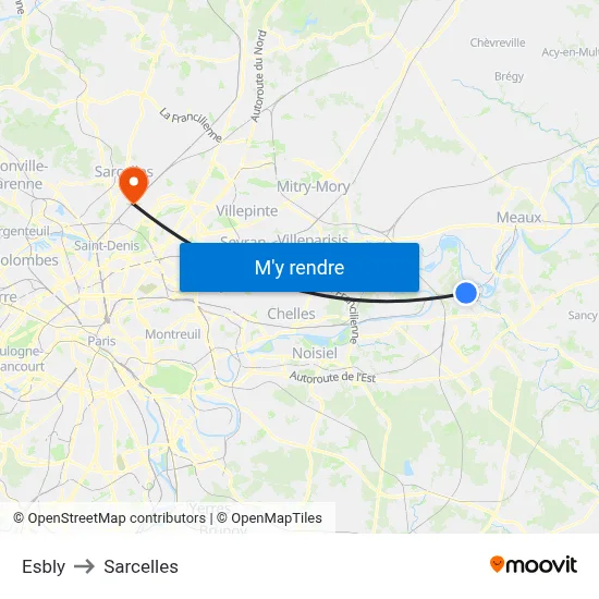 Esbly to Sarcelles map