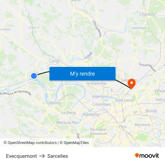 Evecquemont to Sarcelles map