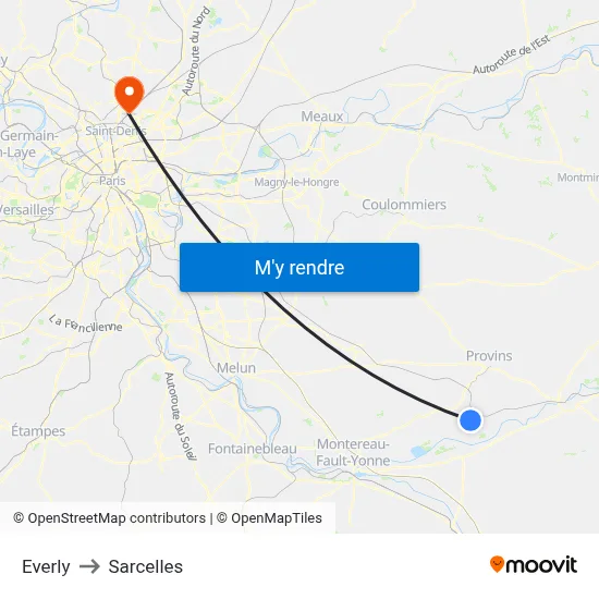 Everly to Sarcelles map