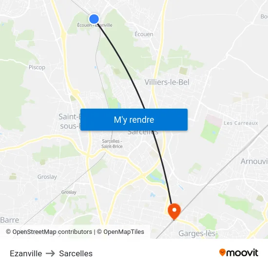 Ezanville to Sarcelles map