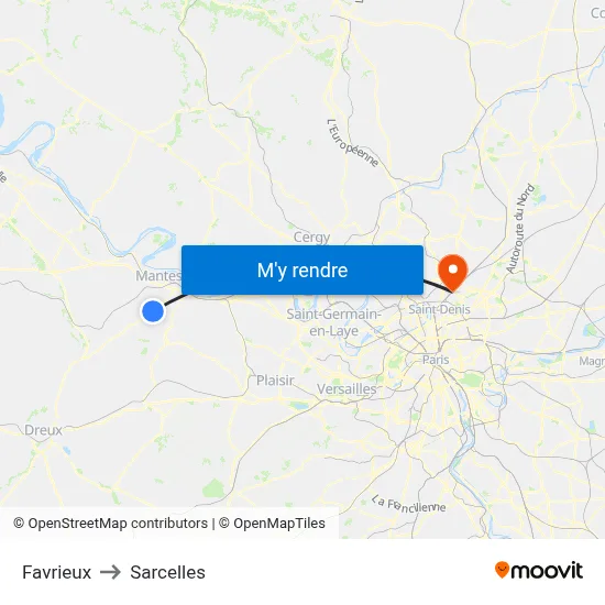 Favrieux to Sarcelles map