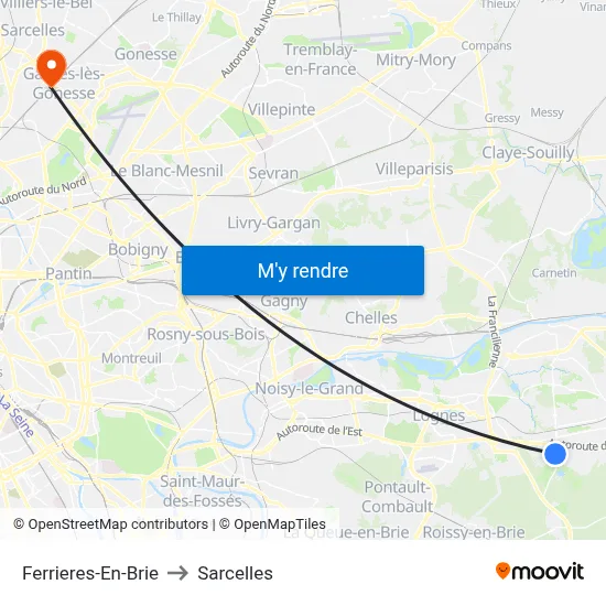 Ferrieres-En-Brie to Sarcelles map