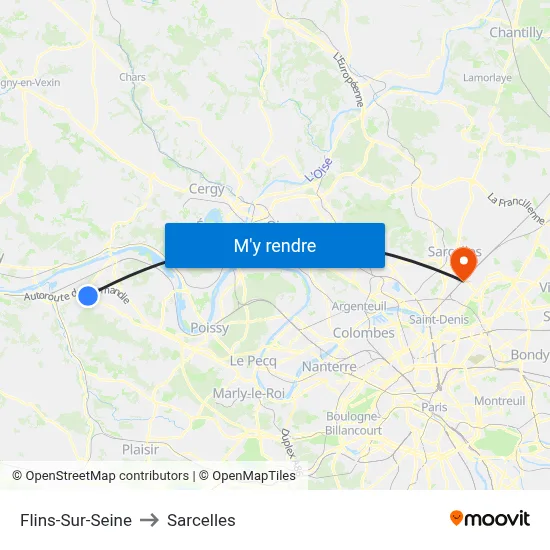 Flins-Sur-Seine to Sarcelles map