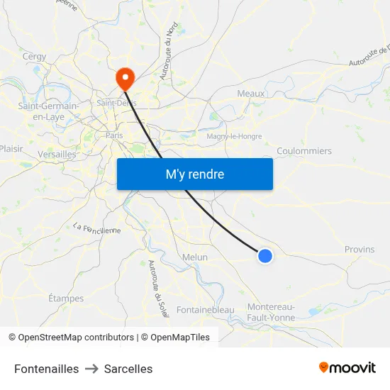 Fontenailles to Sarcelles map