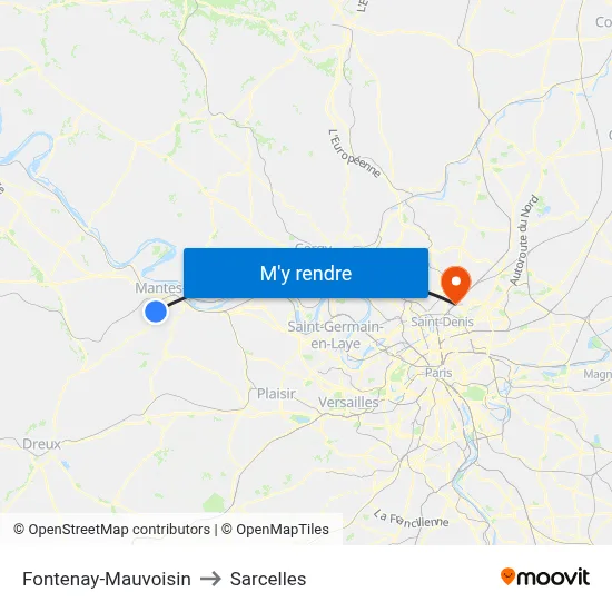 Fontenay-Mauvoisin to Sarcelles map