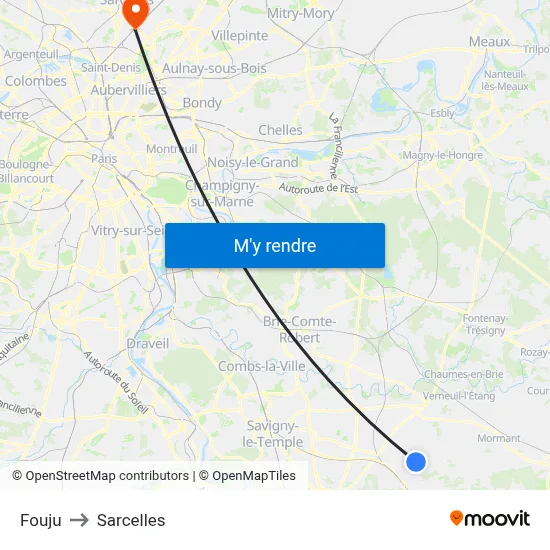 Fouju to Sarcelles map